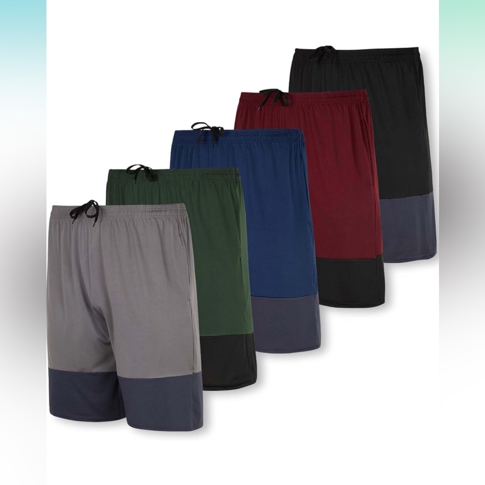 Real Essentials 5 Pack: Men's Dry-Fit Sweat Resistant Active Athletic Shorts